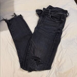American Eagle Outfitters Washed Black Skinny Jeans with Distressed Knees
